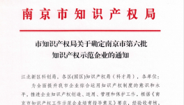 喜報(bào)！南京永能新材料有限公司獲選南京市知識(shí)產(chǎn)權(quán)示范企業(yè)！